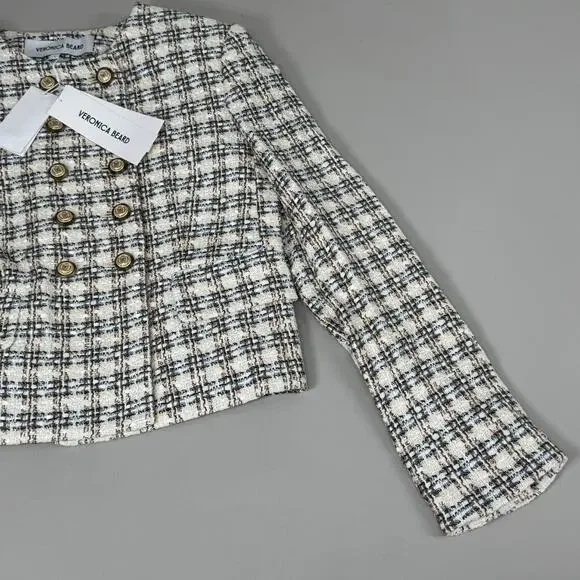 VERONICA BEARD Bentley Tweed Jacket Sz-2 Ivory/Camel 2406TW6810474 - Picture 5 of 16